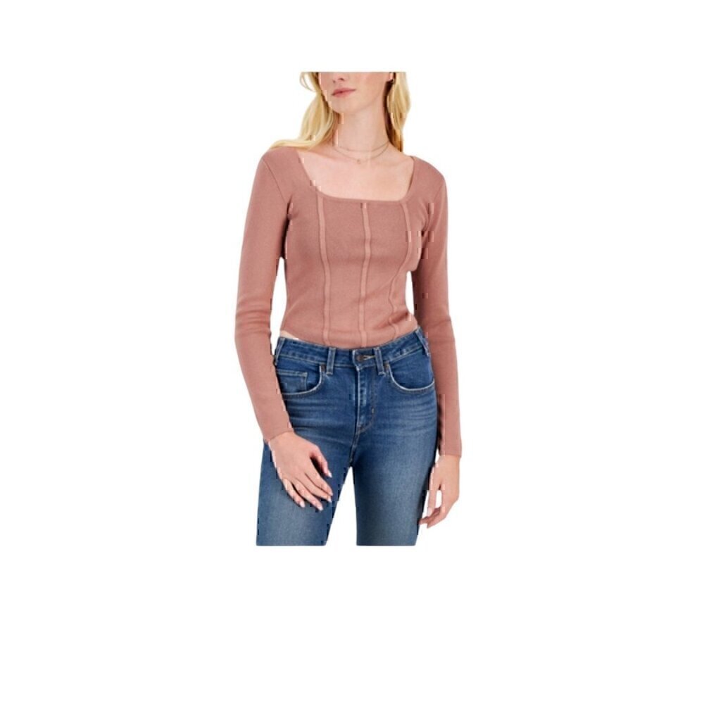 Hippie Rose Square-neck Corset Sweater Top In Mocha Rose Size Large NWT